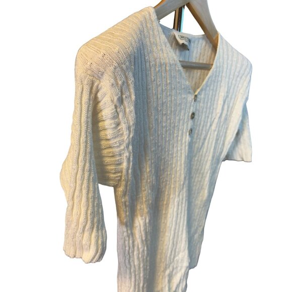 Carly Blake White V Neck Button-Down Knit Sweater Top - Picture 3 of 7